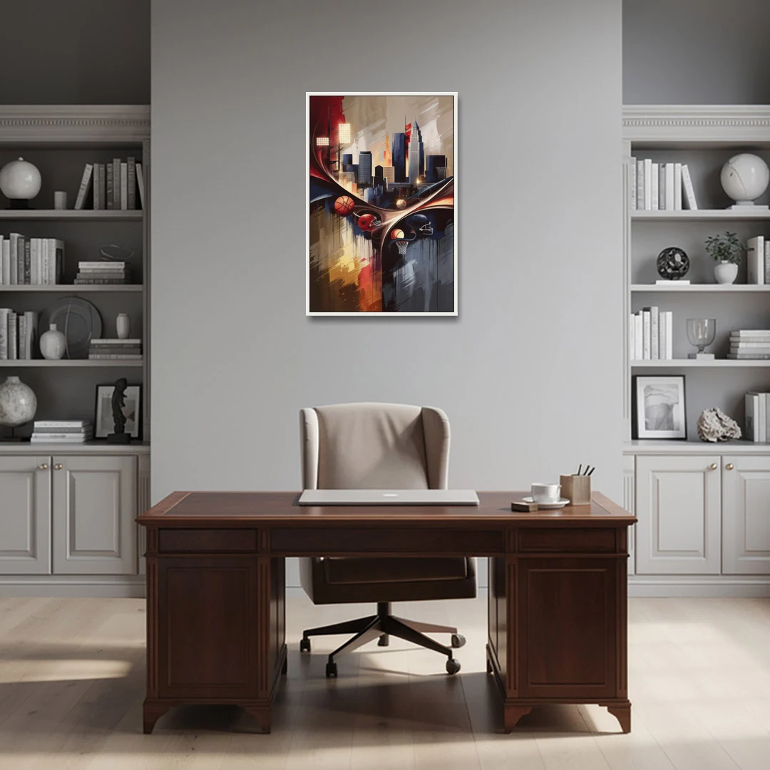 Cleveland Sports Team Spirit - White Framed Canvas Wall Art - Office - 24x36
