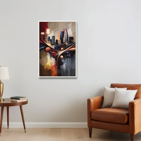 Cleveland Sports Team Spirit - White Framed Canvas Wall Art - Sofa - 24x36