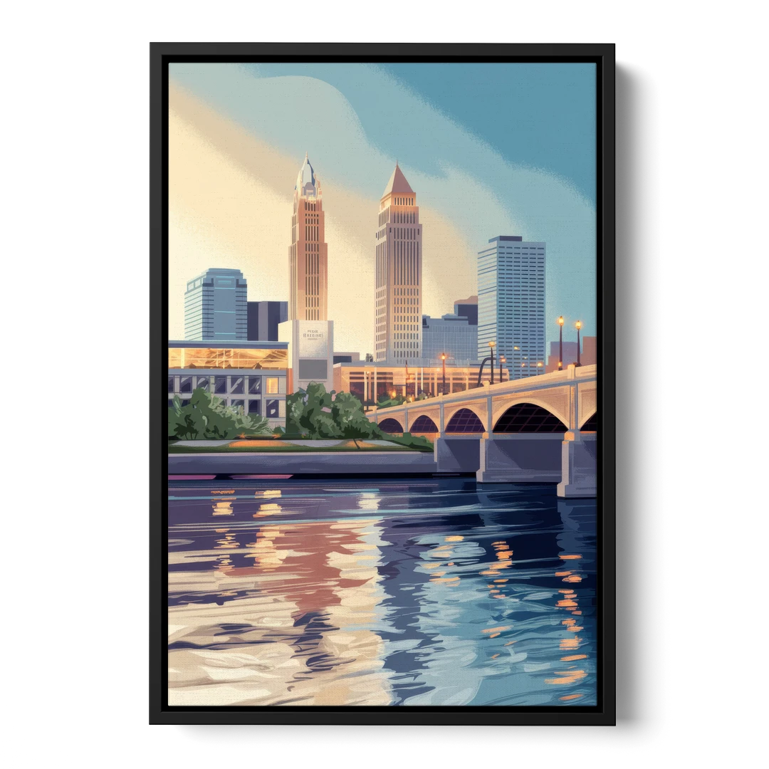 Cleveland Waterfront Views - Black Framed Canvas Wall Art - Front