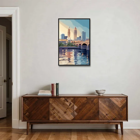 Cleveland Waterfront Views - Black Framed Canvas Wall Art - Coffee Table - 24x36