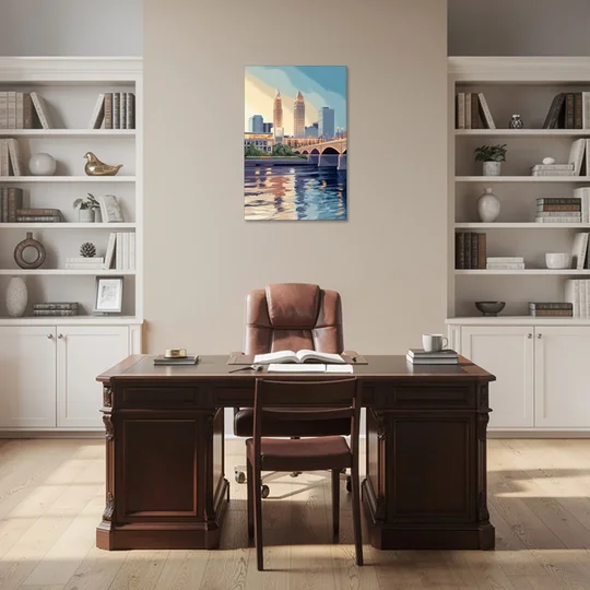 Cleveland Waterfront Views - Canvas Wall Art - Office - 24x36