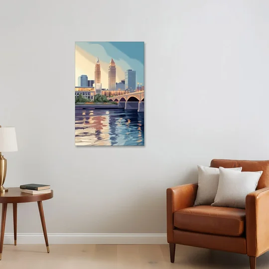 Cleveland Waterfront Views - Canvas Wall Art - Sofa - 24x36