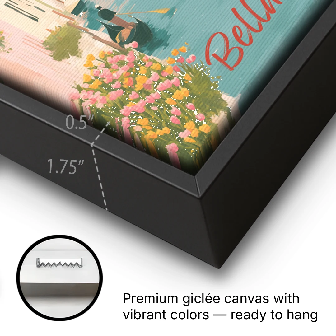 Clothesline Painting Over a Venice Canal - Black Framed Canvas Wall Art - Gallery Wrap Corner