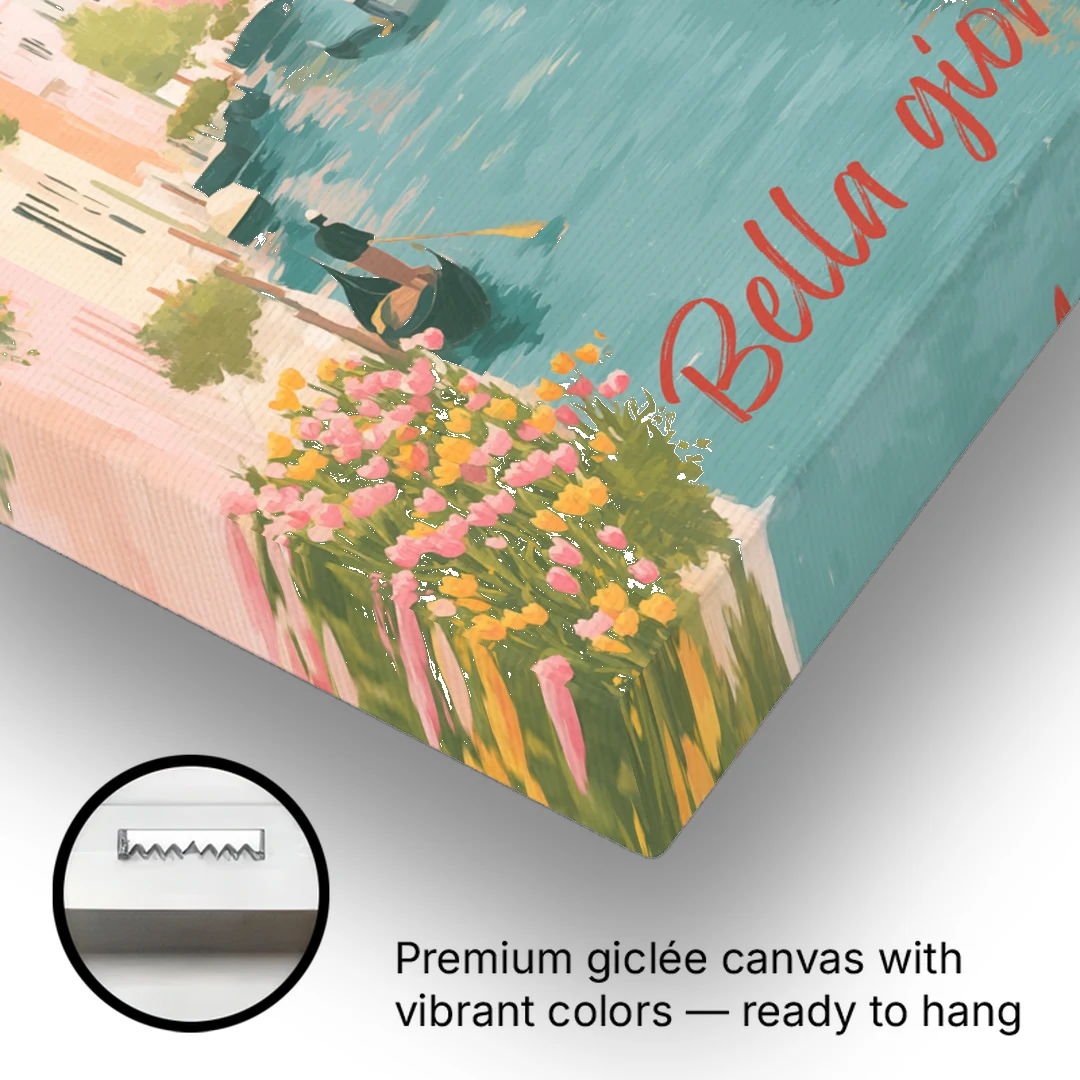 Clothesline Painting Over a Venice Canal - Canvas Wall Art - Gallery Wrap Corner