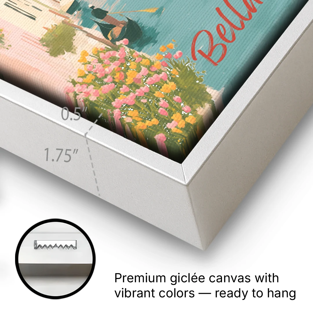 Clothesline Painting Over a Venice Canal - White Framed Canvas Wall Art - Gallery Wrap Corner