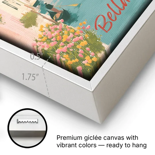 Clothesline Painting Over a Venice Canal - White Framed Canvas Wall Art - Gallery Wrap Corner
