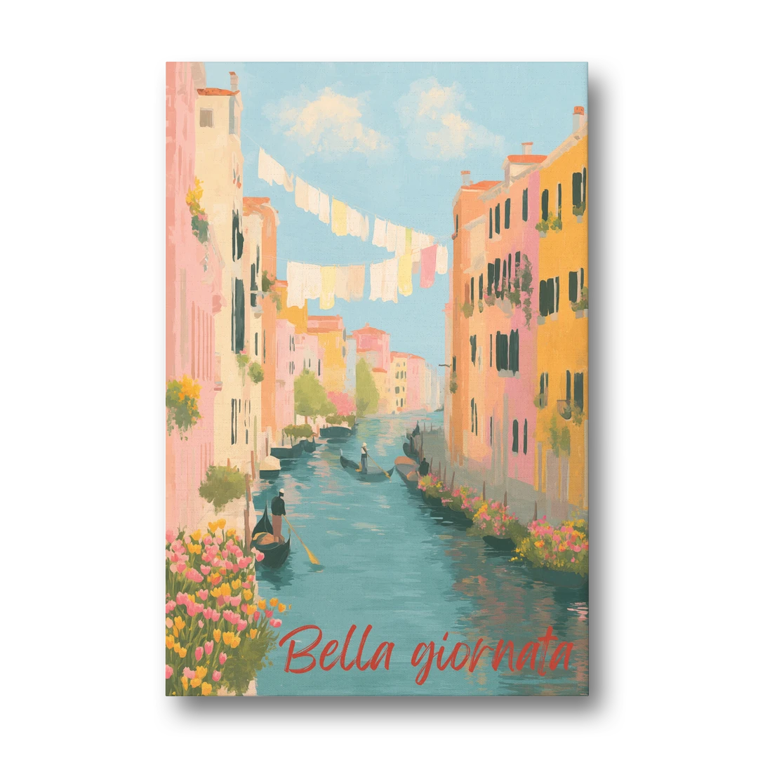 Clothesline Painting Over a Venice Canal - Canvas Wall Art - Front