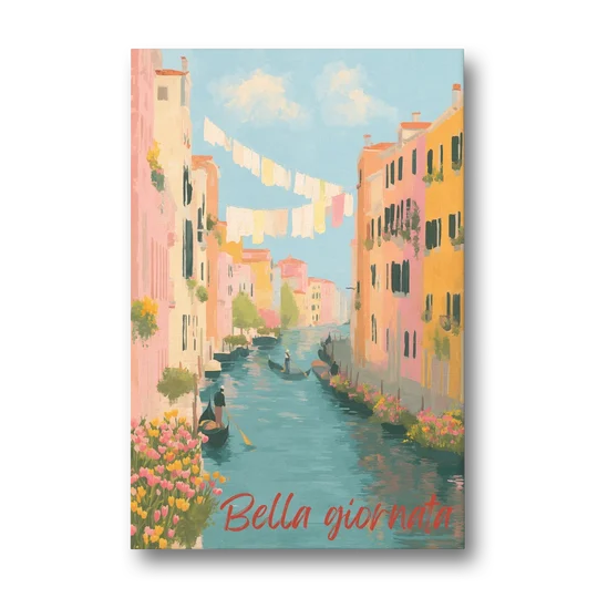 Clothesline Painting Over a Venice Canal - Canvas Wall Art - Front