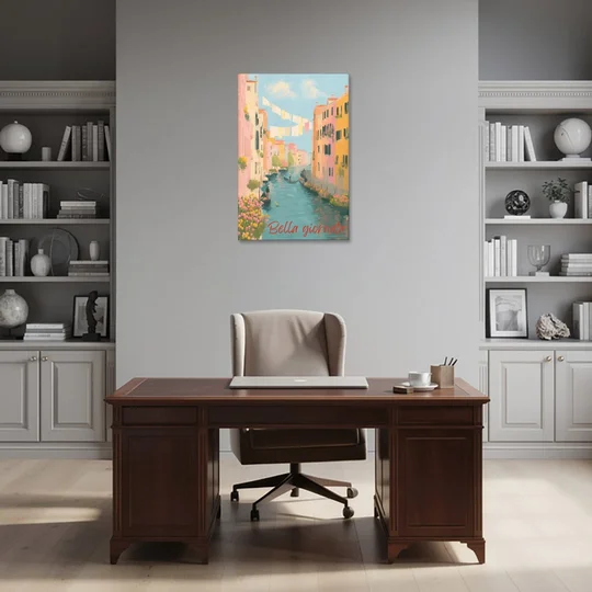 Clothesline Painting Over a Venice Canal - Canvas Wall Art - Office - 24x36