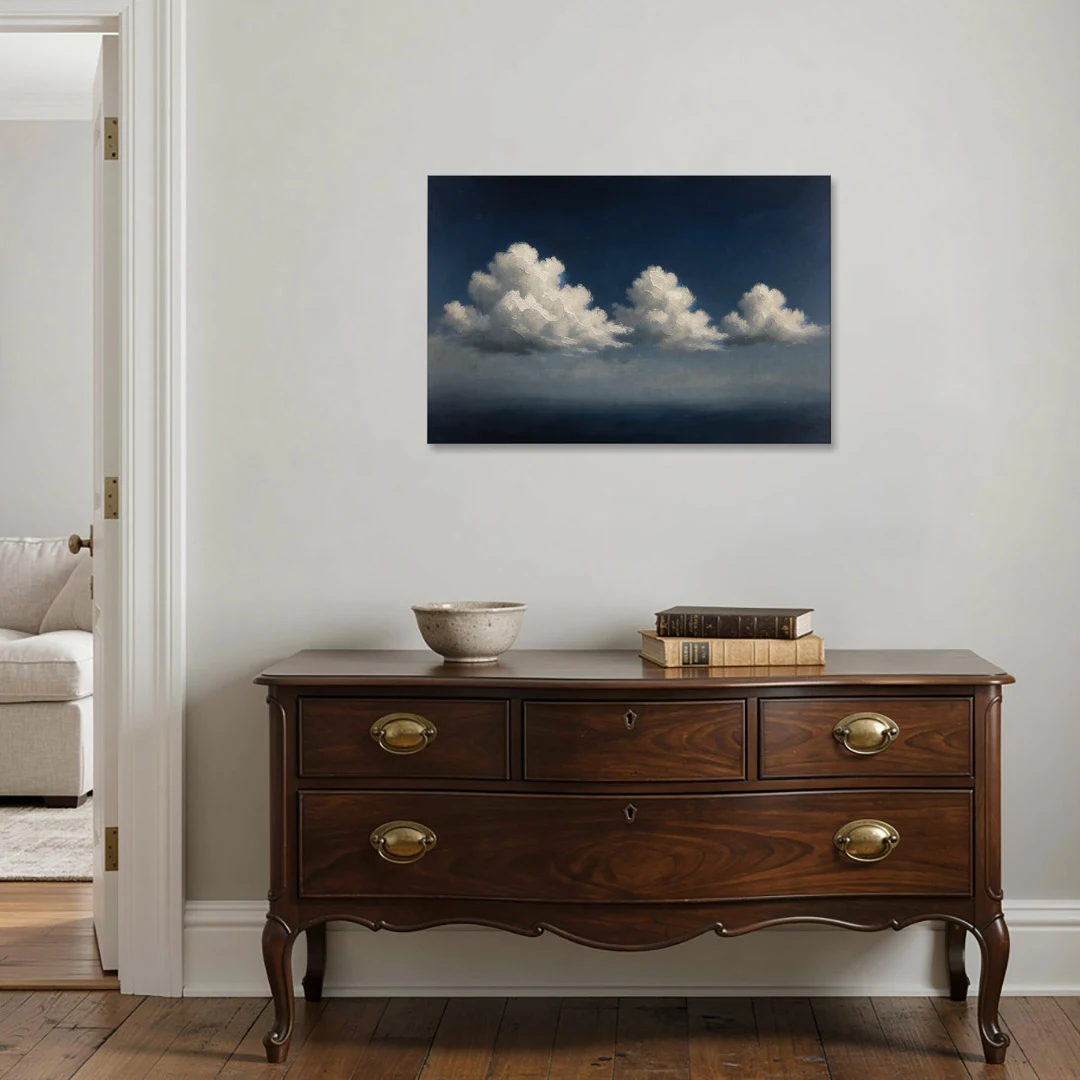 Cloud Wall Art with Three Moonlit Cumulus - Canvas Wall Art - Coffee Table - 36x24
