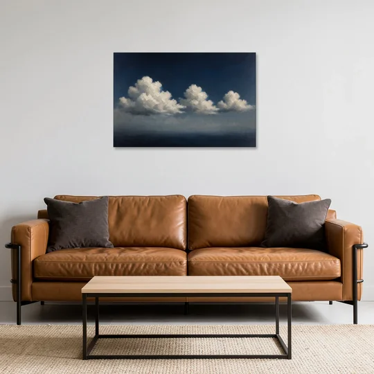 Cloud Wall Art with Three Moonlit Cumulus - Canvas Wall Art - Sofa - 36x24