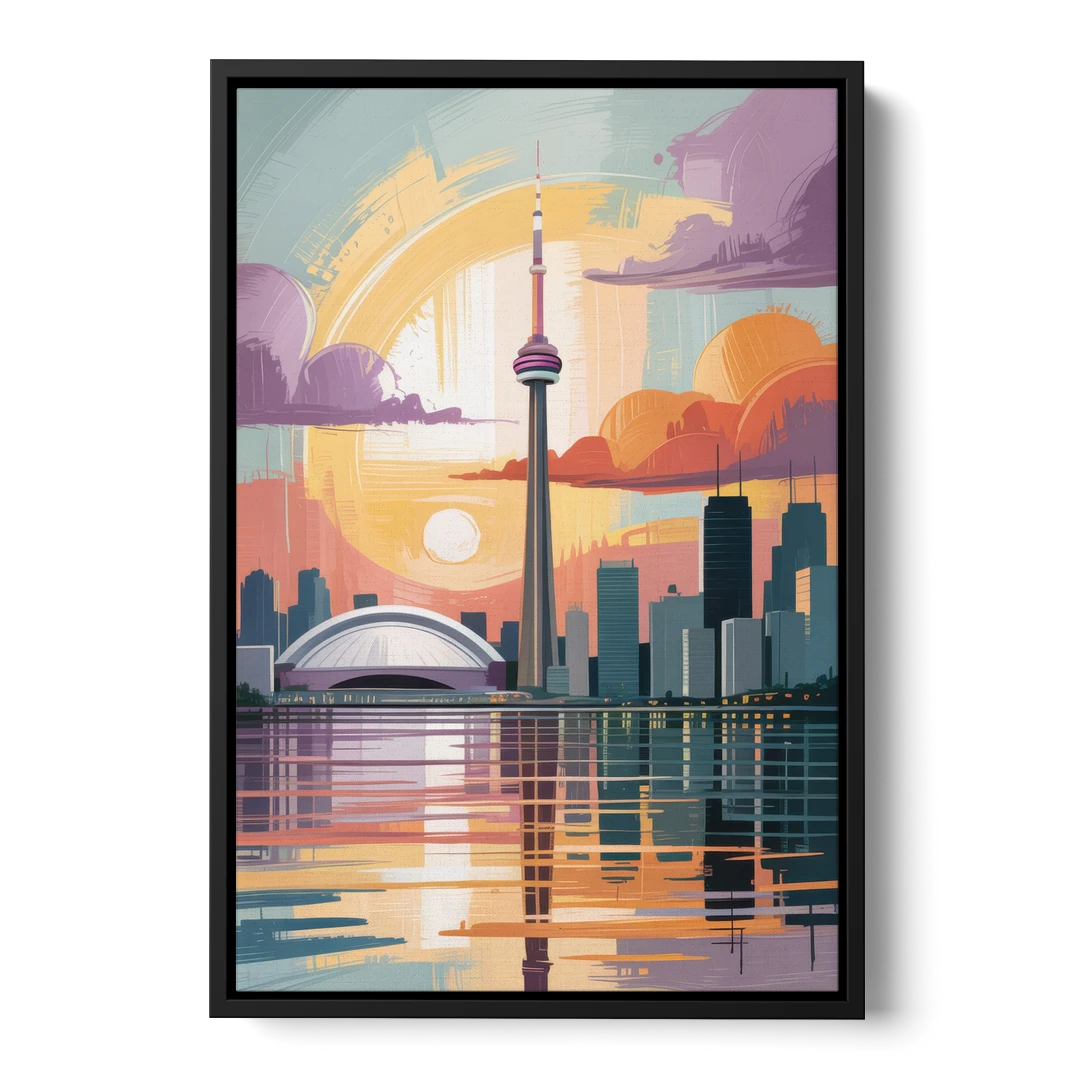 CN Tower Sunset - Black Framed Canvas Wall Art - Front