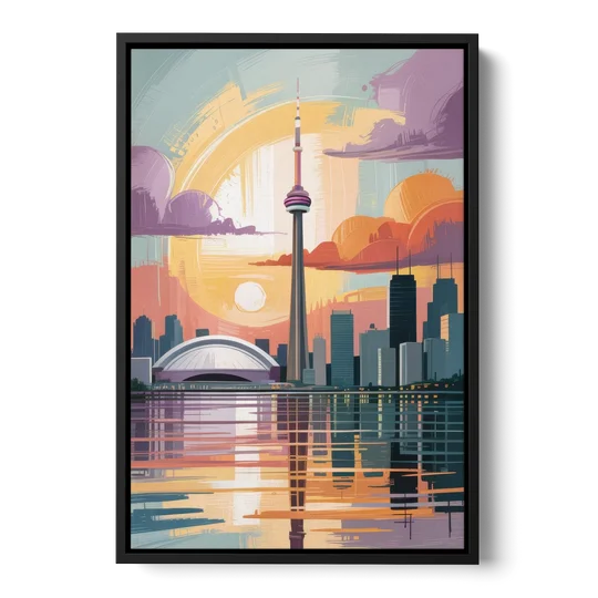 CN Tower Sunset - Black Framed Canvas Wall Art - Front