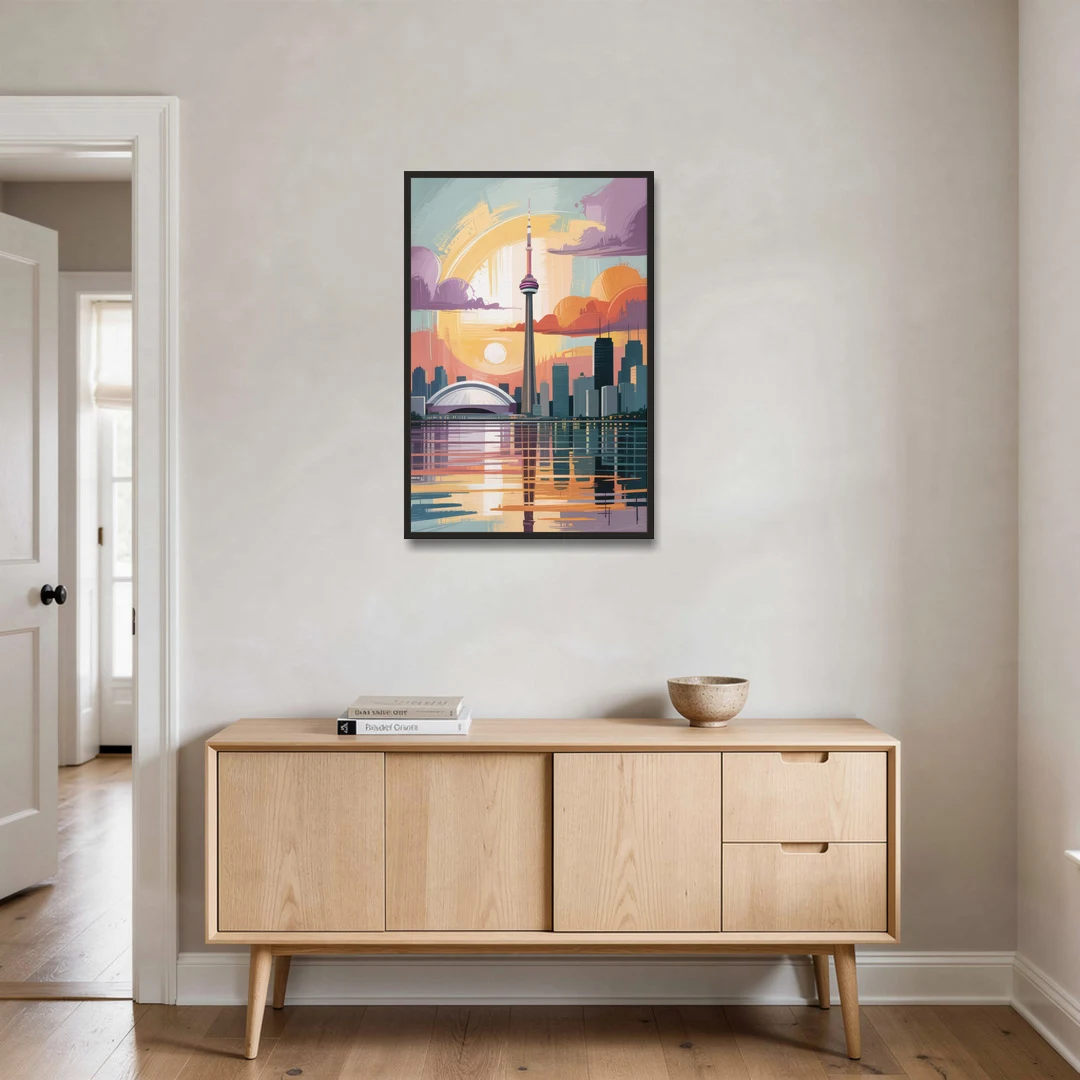CN Tower Sunset - Black Framed Canvas Wall Art - Coffee Table - 24x36