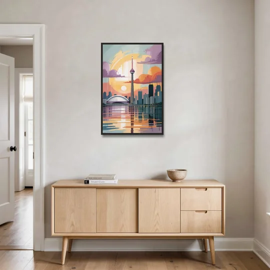 CN Tower Sunset - Black Framed Canvas Wall Art - Coffee Table - 24x36
