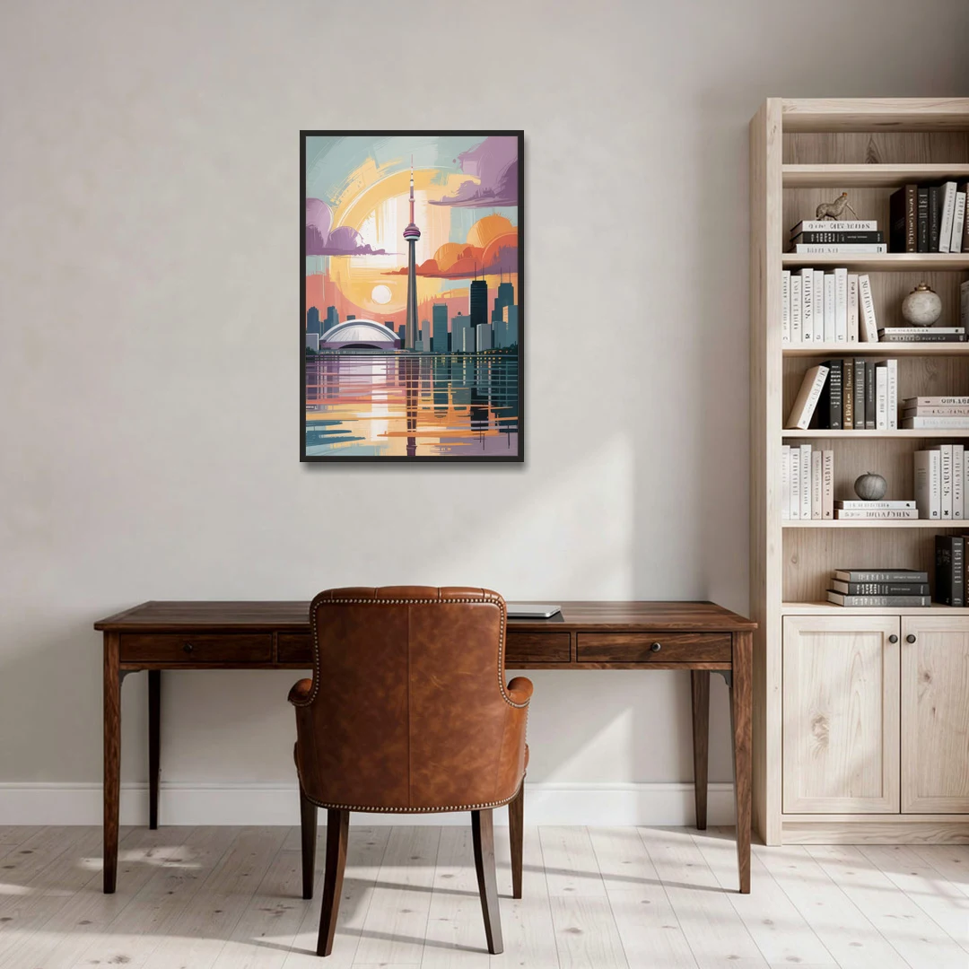 CN Tower Sunset - Black Framed Canvas Wall Art - Office - 24x36