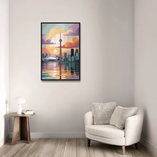 CN Tower Sunset - Black Framed Canvas Wall Art - Sofa - 24x36