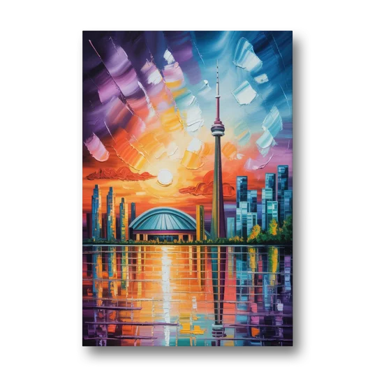 CN Tower Sunset Watercolor - Canvas Wall Art - Front