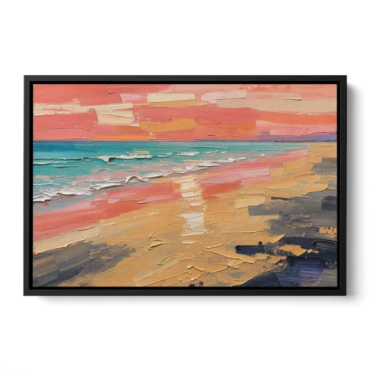Coastal Abstract Low Tide Glow - Black Framed Canvas Wall Art - Front