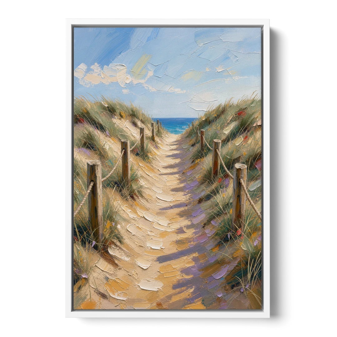 Coastal Beach Path Over the Dune Crest - White Framed Canvas Wall Art - Front