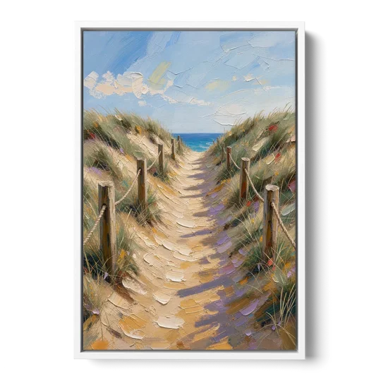 Coastal Beach Path Over the Dune Crest - White Framed Canvas Wall Art - Front