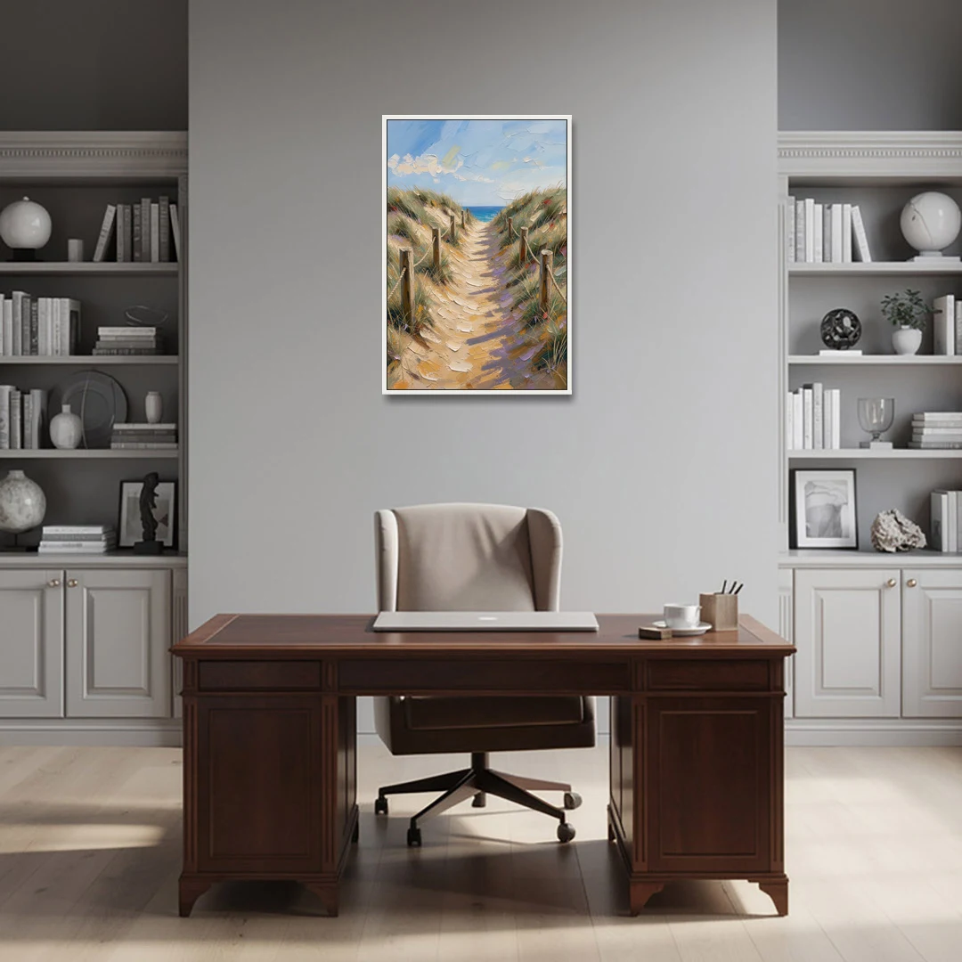 Coastal Beach Path Over the Dune Crest - White Framed Canvas Wall Art - Office - 24x36