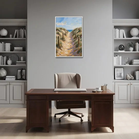 Coastal Beach Path Over the Dune Crest - White Framed Canvas Wall Art - Office - 24x36