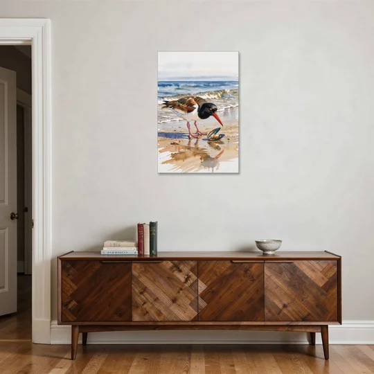Coastal Bird Oystercatcher and the Open Mussel - Canvas Wall Art - Coffee Table - 24x36