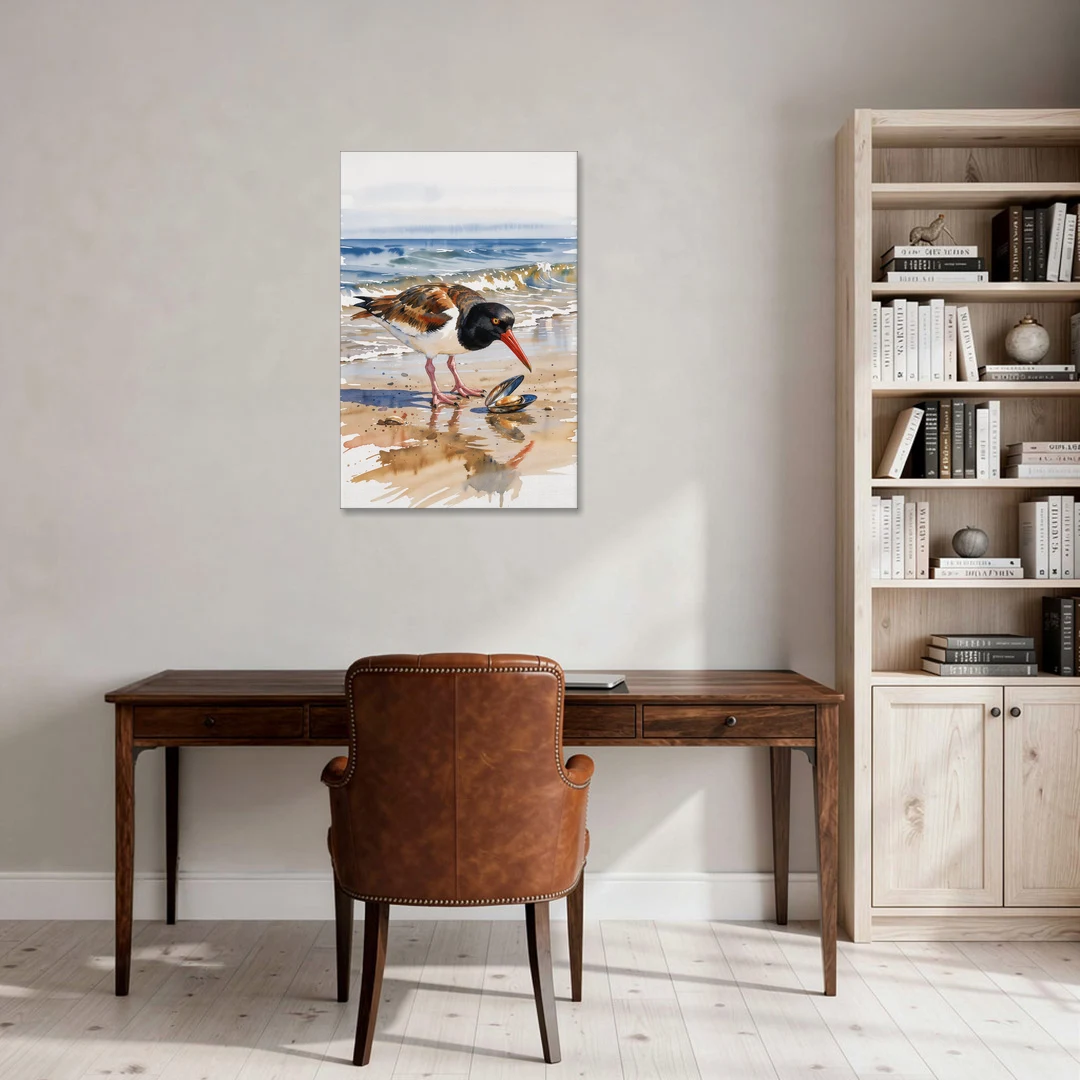 Coastal Bird Oystercatcher and the Open Mussel - Canvas Wall Art - Office - 24x36