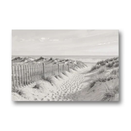 Coastal Black and White Dune Path to the Sea - Canvas Wall Art - Front