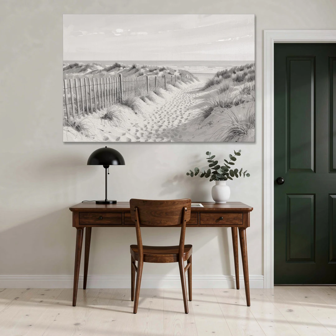 Coastal Black and White Dune Path to the Sea - Canvas Wall Art - Office - 60x40