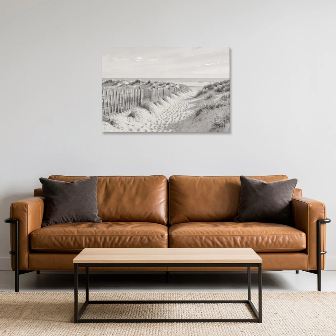 Coastal Black and White Dune Path to the Sea - Canvas Wall Art - Sofa - 36x24
