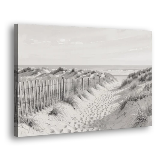 Coastal Black and White Dune Path to the Sea - Canvas Wall Art - Side