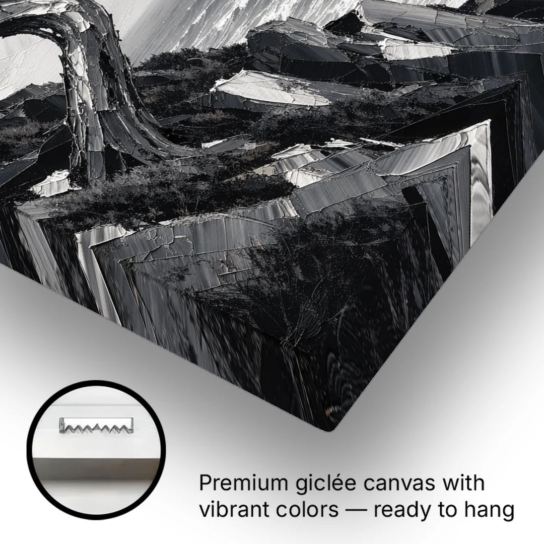 Coastal Black and White Windswept Cypress on the Cliff - Canvas Wall Art - Gallery Wrap Corner