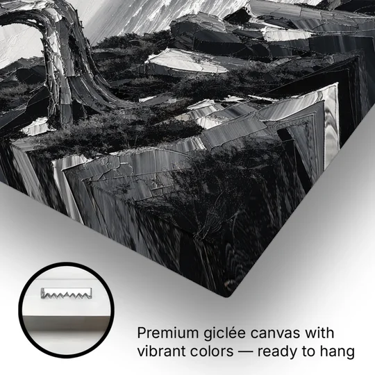 Coastal Black and White Windswept Cypress on the Cliff - Canvas Wall Art - Gallery Wrap Corner