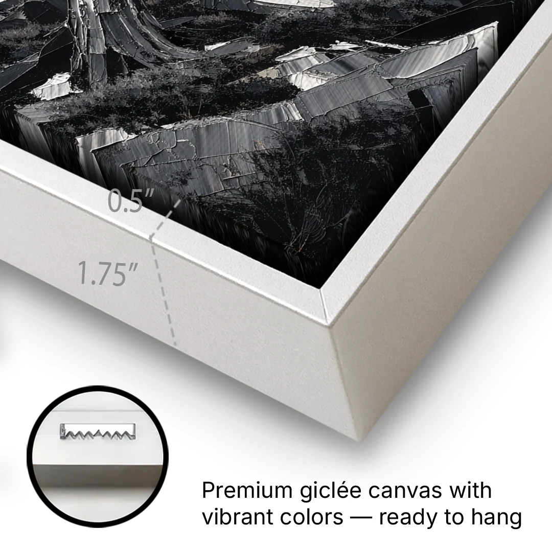Coastal Black and White Windswept Cypress on the Cliff - White Framed Canvas Wall Art - Gallery Wrap Corner