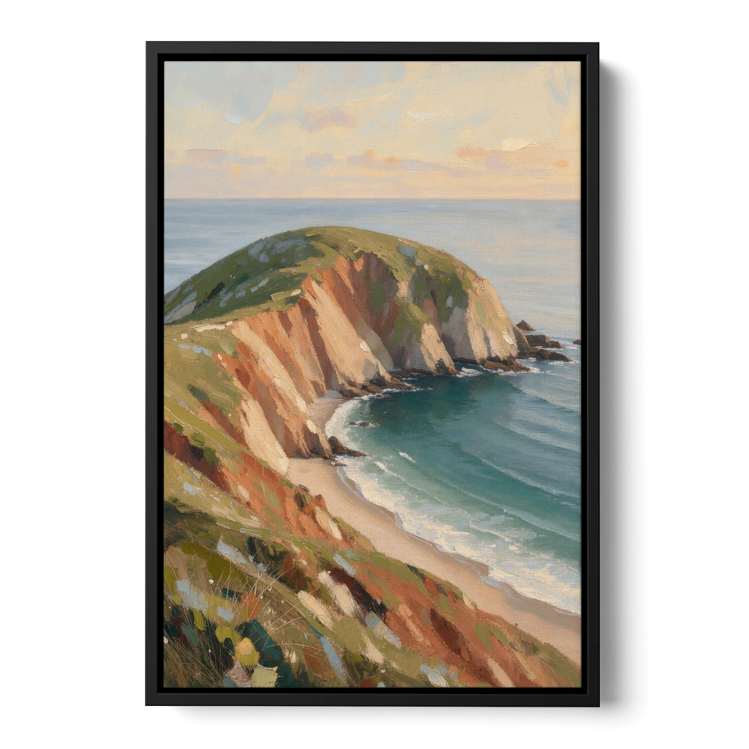 Coastal Canvas Prints of a Headland Cove - Black Framed Canvas Wall Art - Front