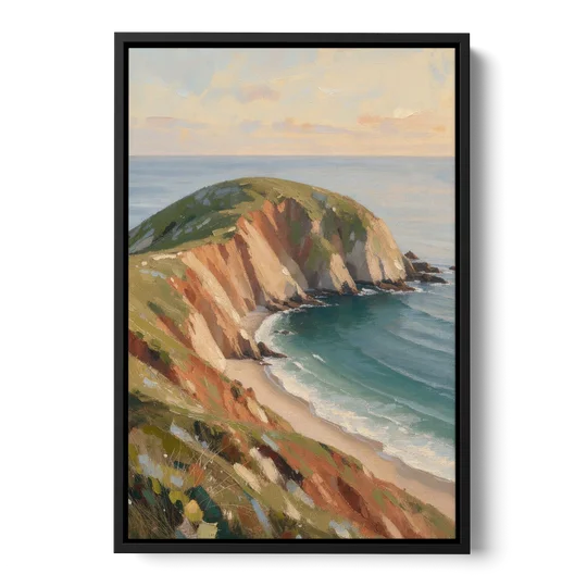 Coastal Canvas Prints of a Headland Cove - Black Framed Canvas Wall Art - Front