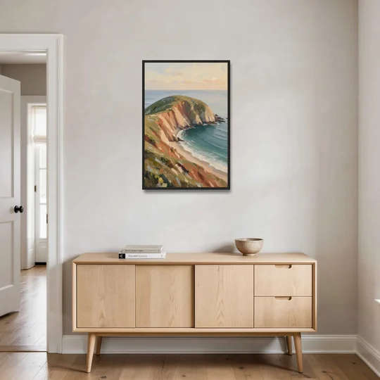 Coastal Canvas Prints of a Headland Cove - Black Framed Canvas Wall Art - Coffee Table - 24x36