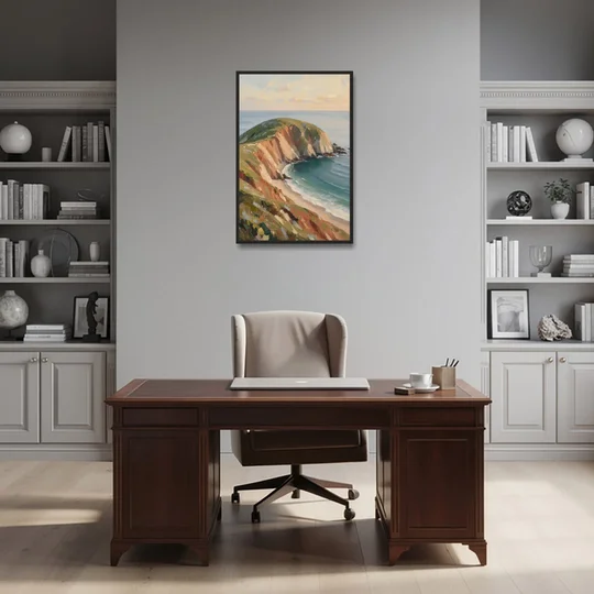 Coastal Canvas Prints of a Headland Cove - Black Framed Canvas Wall Art - Office - 24x36