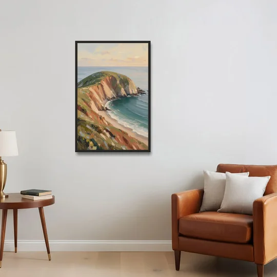 Coastal Canvas Prints of a Headland Cove - Black Framed Canvas Wall Art - Sofa - 24x36