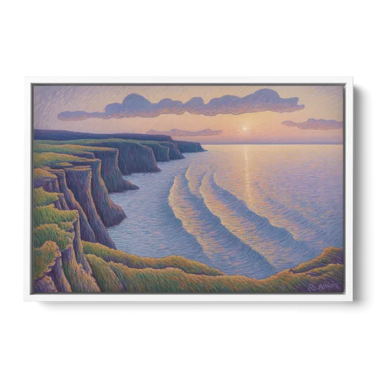 Coastal Cliffs of Newfoundland - White Framed Canvas Wall Art - Front