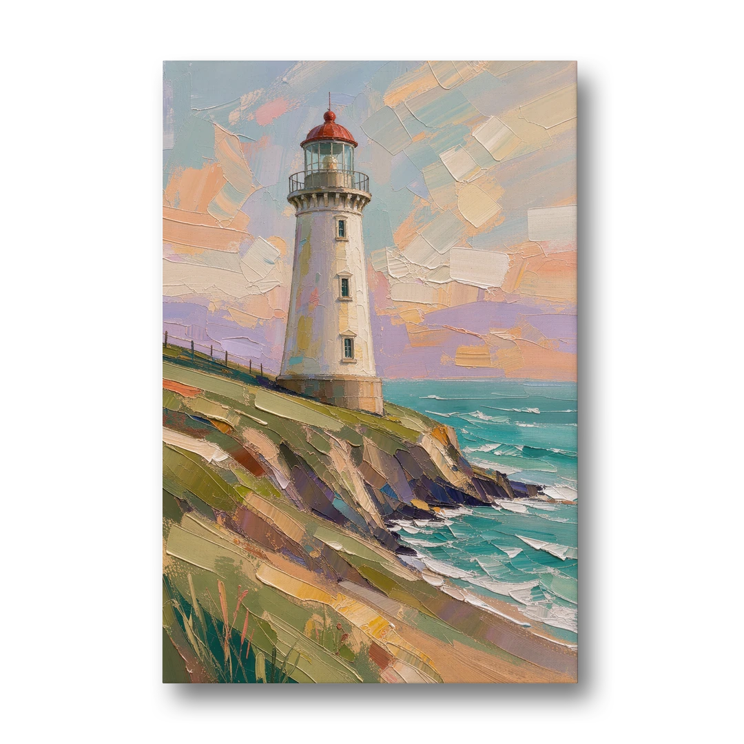 Coastal Lighthouse on a Green Bluff - Canvas Wall Art - Front