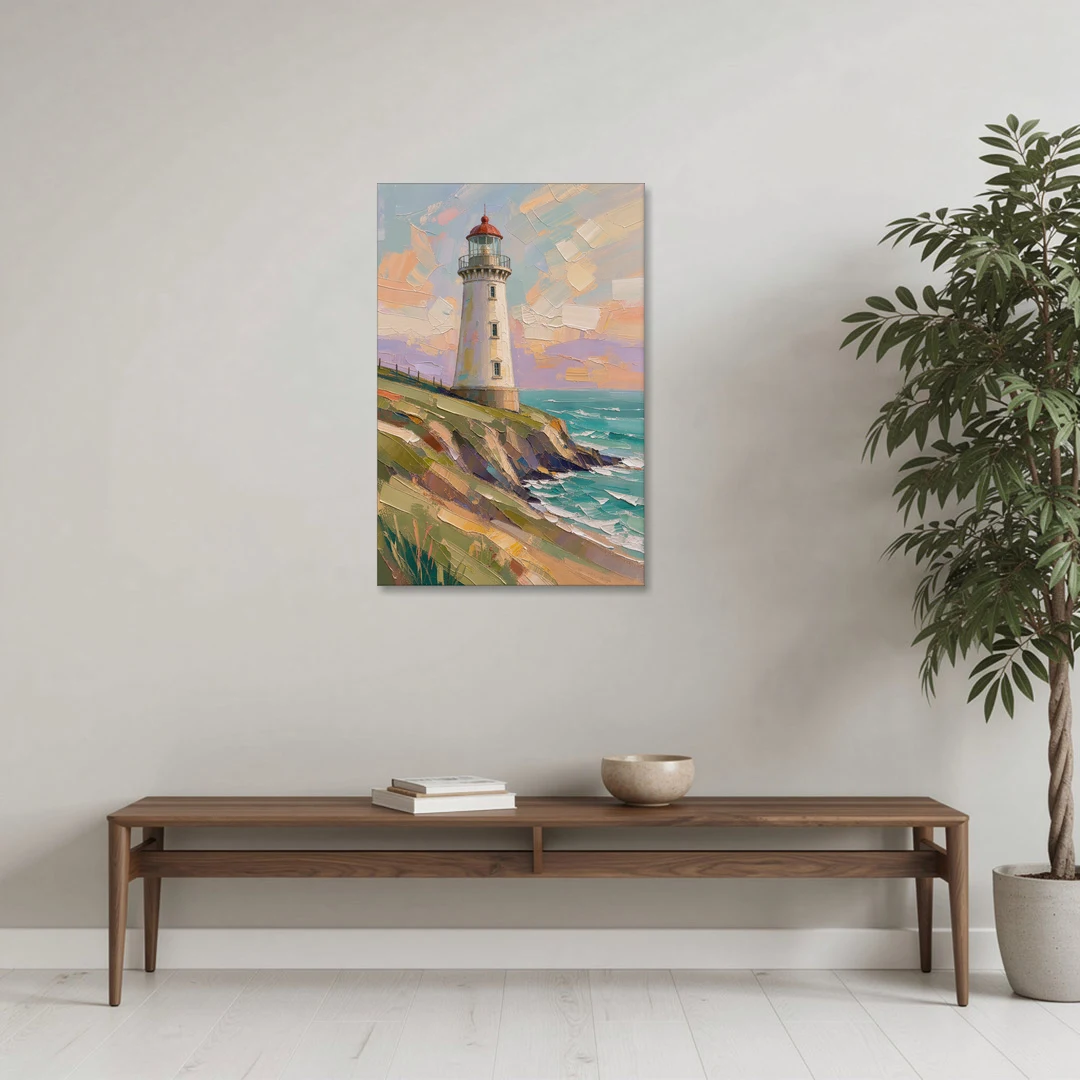 Coastal Lighthouse on a Green Bluff - Canvas Wall Art - Coffee Table - 24x36