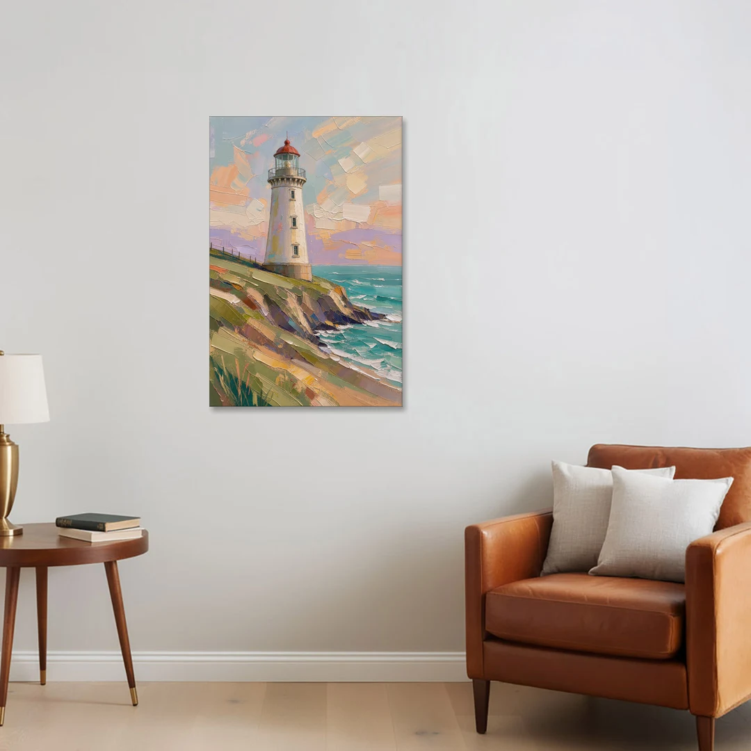 Coastal Lighthouse on a Green Bluff - Canvas Wall Art - Sofa - 24x36