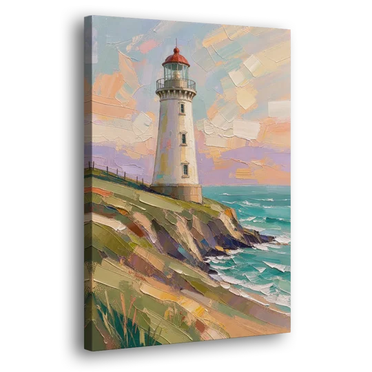 Coastal Lighthouse on a Green Bluff - Canvas Wall Art - Side