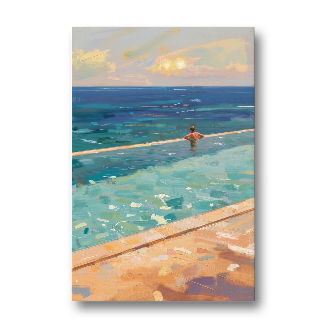 Coastal Modern Wall Art of an Infinity Pool Swimmer - Canvas Wall Art - Front