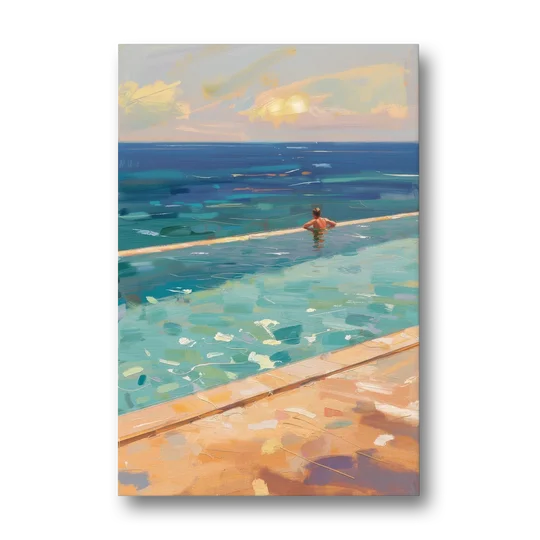 Coastal Modern Wall Art of an Infinity Pool Swimmer - Canvas Wall Art - Front