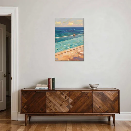 Coastal Modern Wall Art of an Infinity Pool Swimmer - Canvas Wall Art - Coffee Table - 24x36