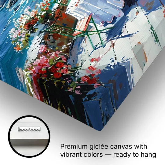 Coastal Painting with a Pink Striped Umbrella - Canvas Wall Art - Gallery Wrap Corner